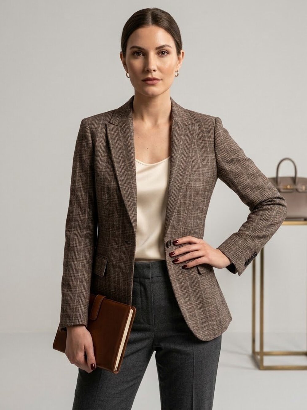 Massimo Dutti Plaid Blazer Size 4 Brown Check Wool Blend Jacket (US 4/EUR 36)